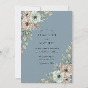 Slate Blue Verdant Romance Wedding Invitation