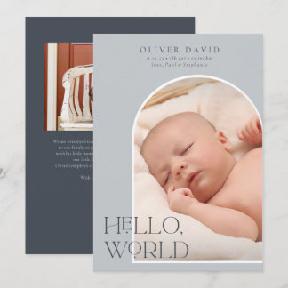 Slate Blue Vertical Photo Arch Birth Announcement