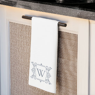 Slate Blue   Vintage Frame Monogram Tea Towel