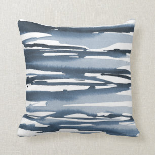 Slate Blue Watercolor Abstract Stripes Cushion