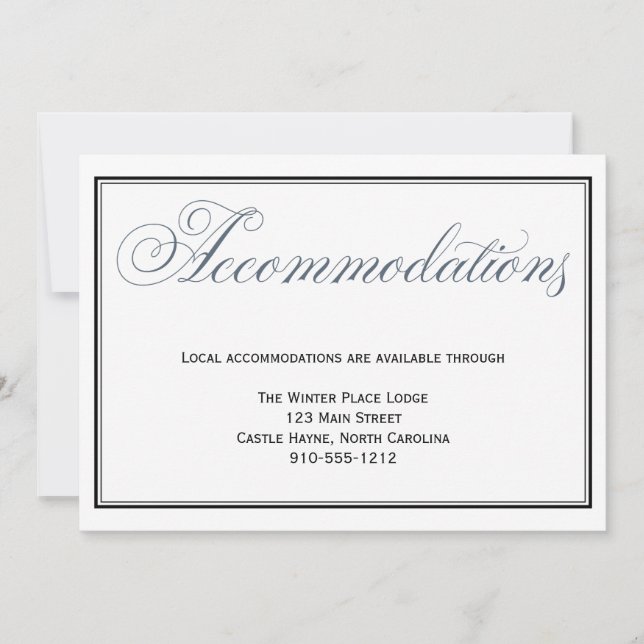 Slate Blue Wedding Accommodations Card (Front)