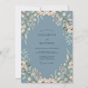 Slate Blue Whimsical Bloom Wedding Invitation