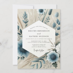 Slate Blue Whispering Bloom Wedding Invitation