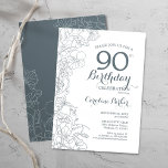Slate Blue White Floral 90th Birthday Party Invitation<br><div class="desc">Slate Blue White Floral 90th Birthday Party Invitation. Minimalist modern design featuring botanical outline drawings accents and typography script font. Simple trendy invite card perfect for a stylish female bday celebration. Can be customized to any age. Printed Zazzle invitations or instant download digital printable template.</div>