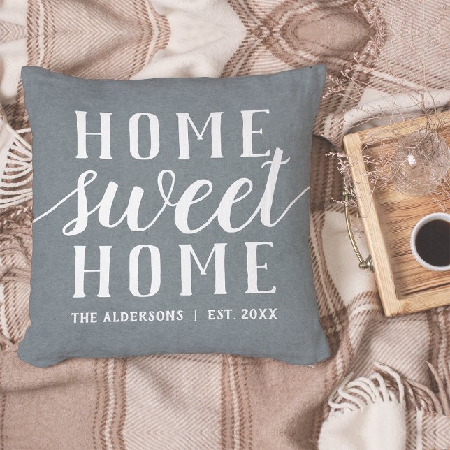 Slate Blue & White Personalized Home Sweet Home Cushion (Creator Uploaded)