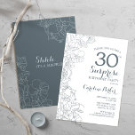 Slate Blue White Surprise 30th Birthday Party Invitation<br><div class="desc">Slate Blue White Surprise 30th Birthday Party Invitation. Minimalist modern design featuring botanical accents and typography script font. Floral invite card perfect for a stylish female surprise bday celebration. Can be customised to any age.</div>
