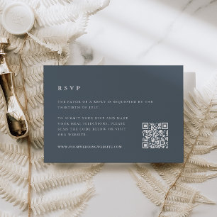 Slate Blue Winter Wedding QR Code RSVP Card