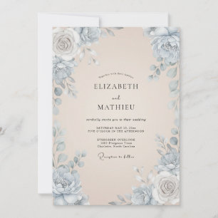 Slate Blush Champagne Peony Wedding Invitation