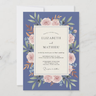Slate Blush Leaf Wedding Invitation