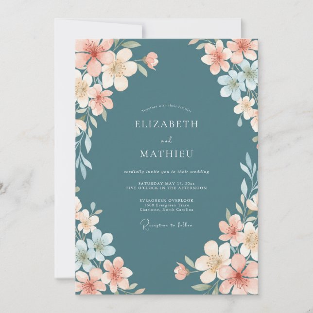 Slate Blush Peach Petal Wedding Invitation (Front)