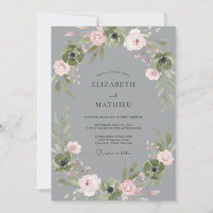 Slate Blush Petal Wedding Invitation