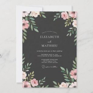 Slate Blush Pink Peony Wedding Invitation