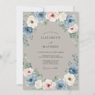 Slate Blush Pink Petal Wedding Invitation