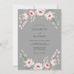 Slate Blush Pink Ranunculus Eucalyptus Wedding Invitation