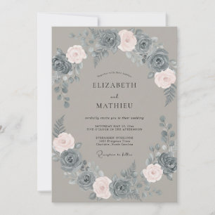 Slate Blush Wreath Wedding Invitation
