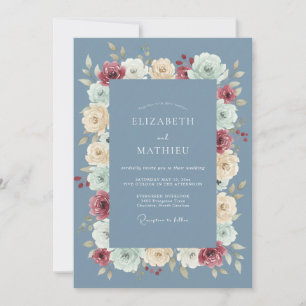 Slate Burgundy Peony Wedding Invitation