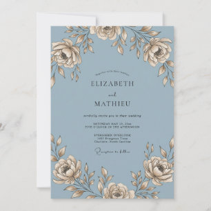 Slate Champagne Dusty Rose Wedding Invitation