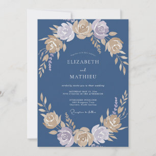 Slate Champagne Ranunculus Muted Eucalyptus Weddin Invitation