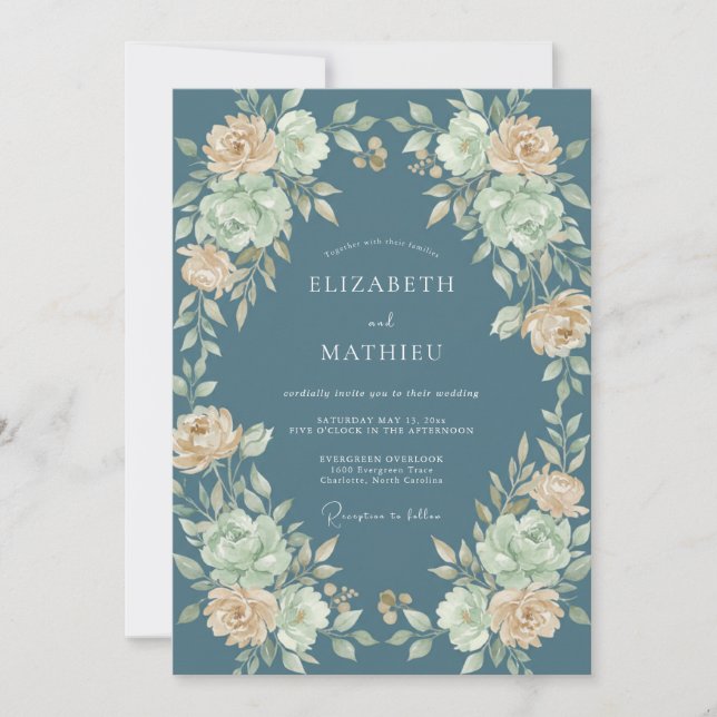 Slate Champagne Watercolor Wedding Invitation (Front)