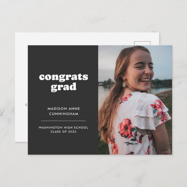 Slate Congrats Grad Photo Graduation Invitation Postcard (Front/Back)