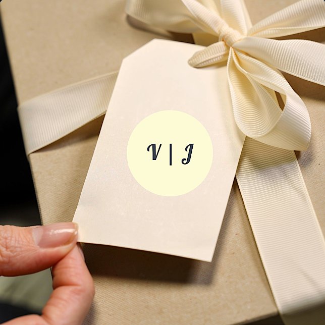 Slate Couple’s Initials on Small Cream Classic Round Sticker (Creator Uploaded)