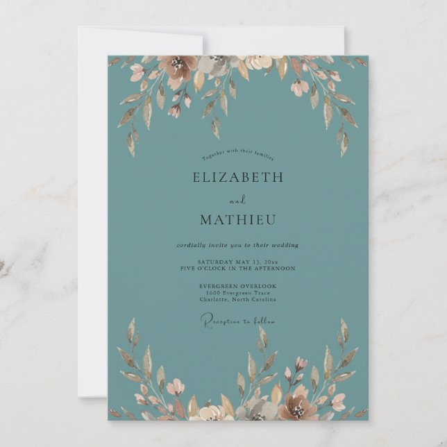 Slate Cream Blossom Wedding Invitation (Front)