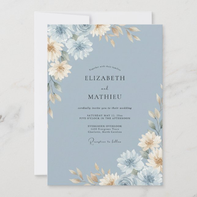Slate Cream Dahlia Wedding Invitation (Front)
