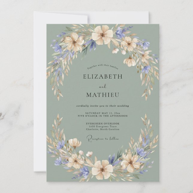 Slate Cream Wildflower Wedding Invitation (Front)