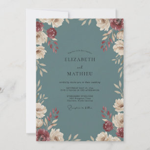 Slate Crimson Blossom Wedding Invitation