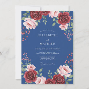 Slate Crimson Petal Wedding Invitation
