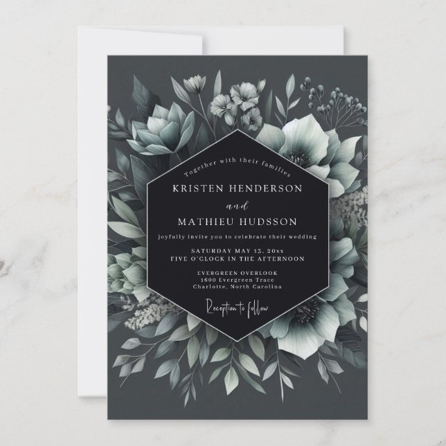 Slate Dramatic Floral Wedding Invitation (Front)