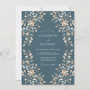 Slate Gold Foliage Eucalyptus Wedding Invitation
