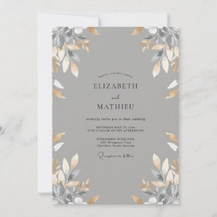 Slate Gold Leafy Wedding Invitation