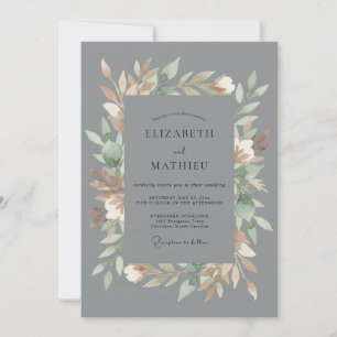 Slate Gold Watercolor Floral Wedding Invitation