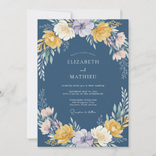 Slate Gold Watercolor Wedding Invitation