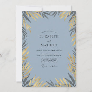 Slate Gold Willow Eucalyptus Wedding Invitation
