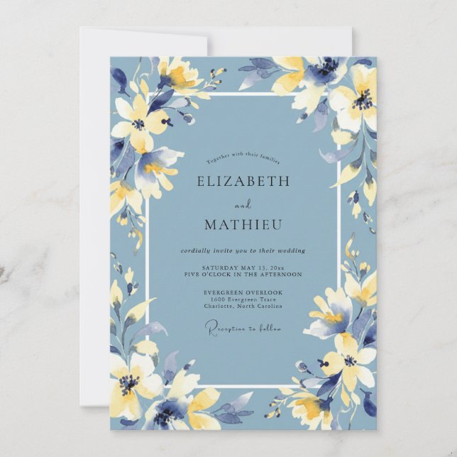 Slate Golden Bloom Wedding Invitation (Front)