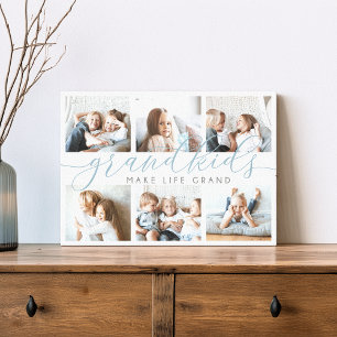 Slate Grandkids Make Life Grand Photo Collage Canvas Print