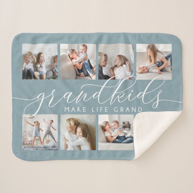 Slate | Grandkids Make Life Grand Photo Collage Sherpa Blanket (Front (Horizontal))