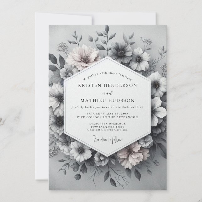 Slate Gray Enchanting Vintage Wedding Invitation (Front)