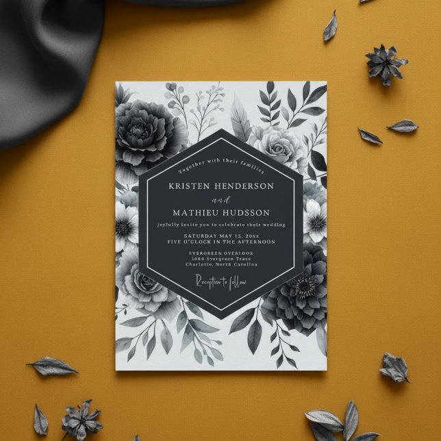Slate Gray Moody Floral Wedding Invitation (Creator Uploaded)
