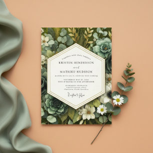 Slate Green Botanical Opulence Wedding Invitation