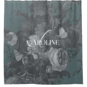 Slate Green Vintage Floral Still Life Fantasy Shower Curtain