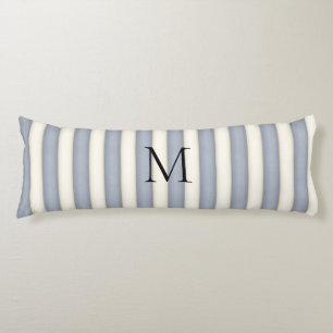 Slate Grey & Antique White Stripes Monogrammed Body Cushion