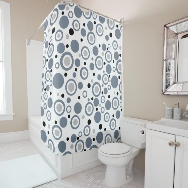 Slate Grey Black Polka Dots Shower Curtain (In Situ)