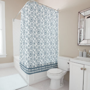 Slate Grey Blue Circle Flower Pattern  Shower Curtain