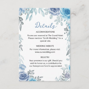 Slate Grey Blue Watercolor Floral Botanical Enclosure Card