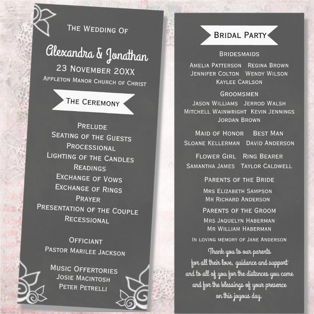 Slate Grey Chalk Style Flat Wedding Program Programme (Creator Uploaded)