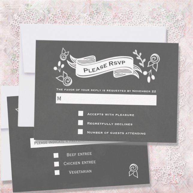 Slate Grey Chalk Style RSVP and Menu (Creator Uploaded)