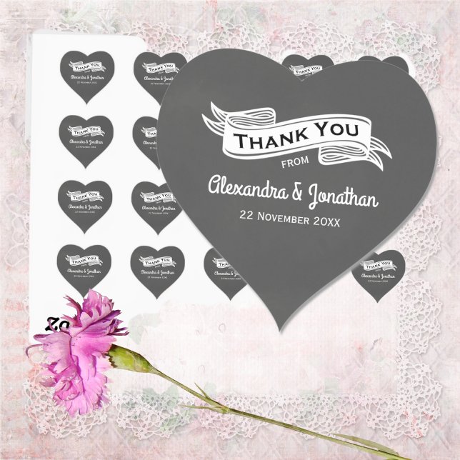 Slate Grey Chalk Style Wedding Thank You Heart Sticker (Creator Uploaded)